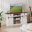 Meuble télé avec portes de grange coulissantes et 2 tiroirs - Meuble audio-vidéo pour téléviseur de 65 po, meuble télé rustique avec rangement, meuble télé de salon pour téléviseur de 65 po, blanc