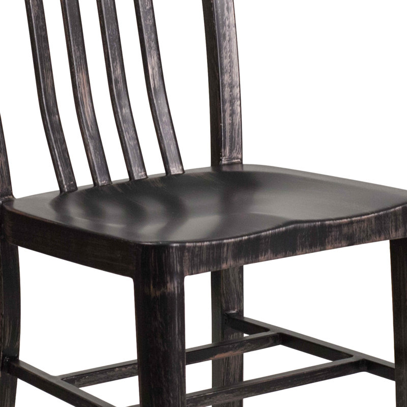 Akins Indoor/Outdoor Commercial Grade Metal Modern Dining Chairs by Flash Furniture, Black Antique Gold, 2