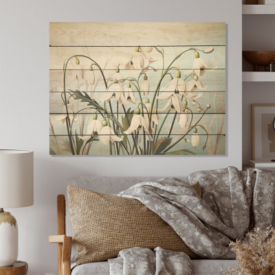 Minimalism Beige Snowdrops Dream - Snowdrops Wood Art On Natural Pine Wood