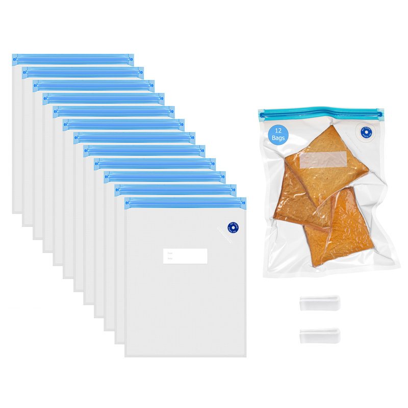 Ensemble de 12 sacs de rangement pour aliments réutilisables, hermétiques et refermables 10 po x 13 po Basicwise