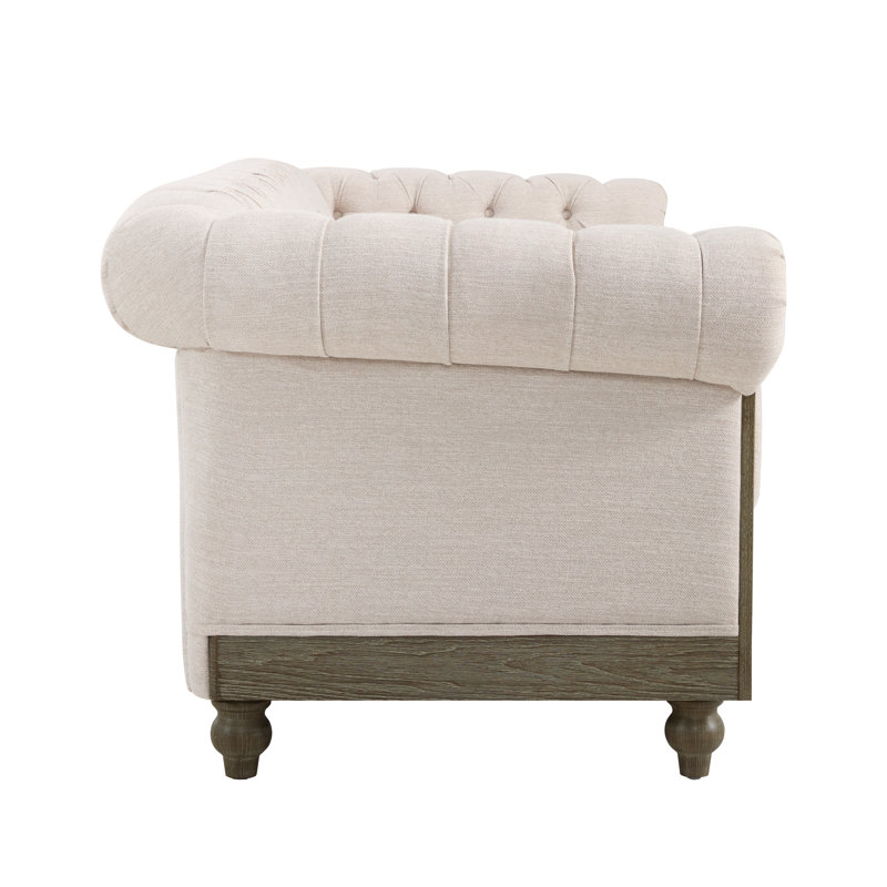 Canapé Chesterfield à accoudoirs roulés de 78,75 po Anduin, Polyester beige, Marron foncé