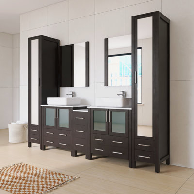 Ensemble de meuble-lavabo double 102 po avec miroir et garde-robe Bennet Bennet | Structure en bois massif, rangement à fermeture en douceur et tiroirs pleine extension