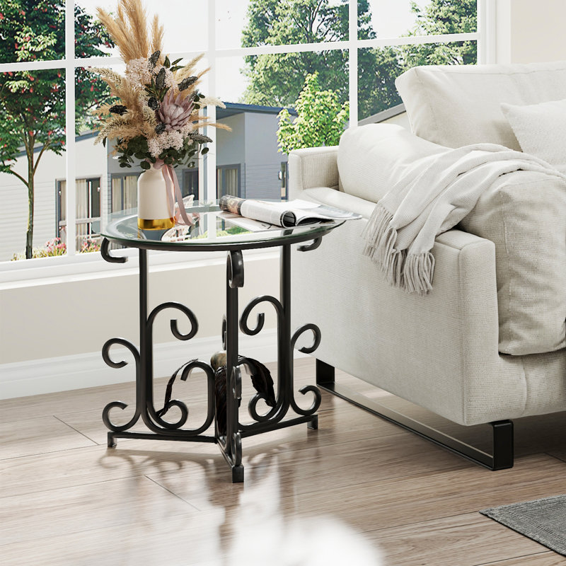3-Piece Coffee Table Set with Tempered Glass – Modern Round Coffee Table & 2 End Tables – Sturdy Metal Frame for Living Room, Apartment & Small Spaces