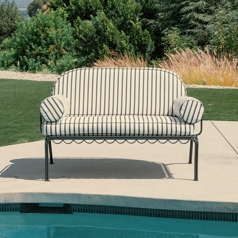 Love Seat Slip Cover Set, Green/Pink Striped Acrylic