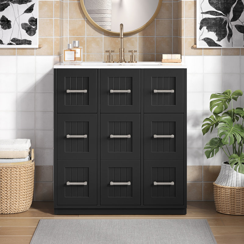 Meuble-lavabo 30 po avec lavabo et tiroirs encastrés, Noir