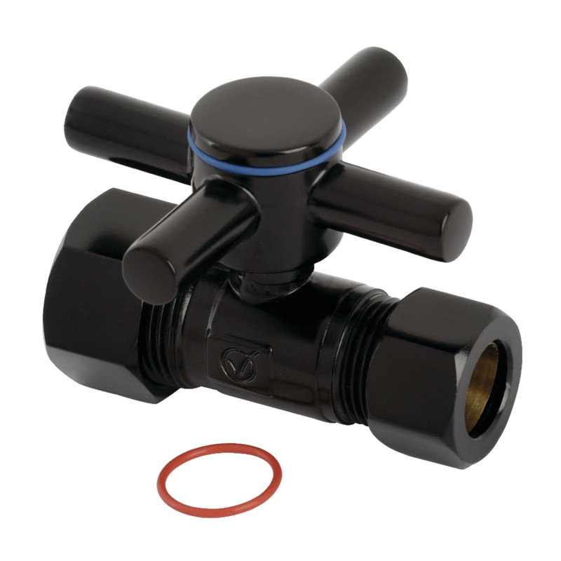 Kingston Brass Concord 5/8-Inch OD Comp x 1/2-Inch OD Comp Quarter-Turn Straight Stop Valve, Matte Black