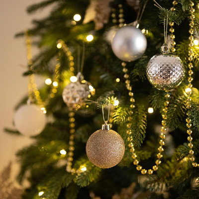  Christmas Tree Decorations Ornament Set for Fall Halloween, 50ct 2.36 Inches White and Gold Shatterproof Christmas Ball Ornaments Hanging Xmas Holiday Party Decor