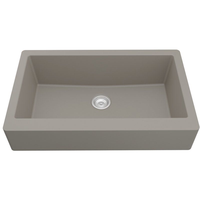 34'' L Single Bowl Quartz Kitchen Sink, Matte Concrete