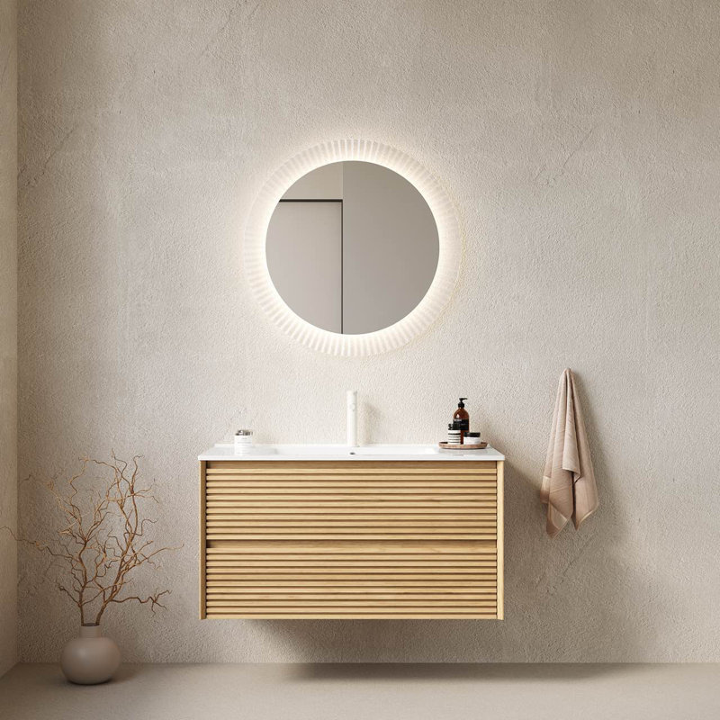 Meuble-lavabo mural simple en noyer clair avec lavabo 39,37 po.