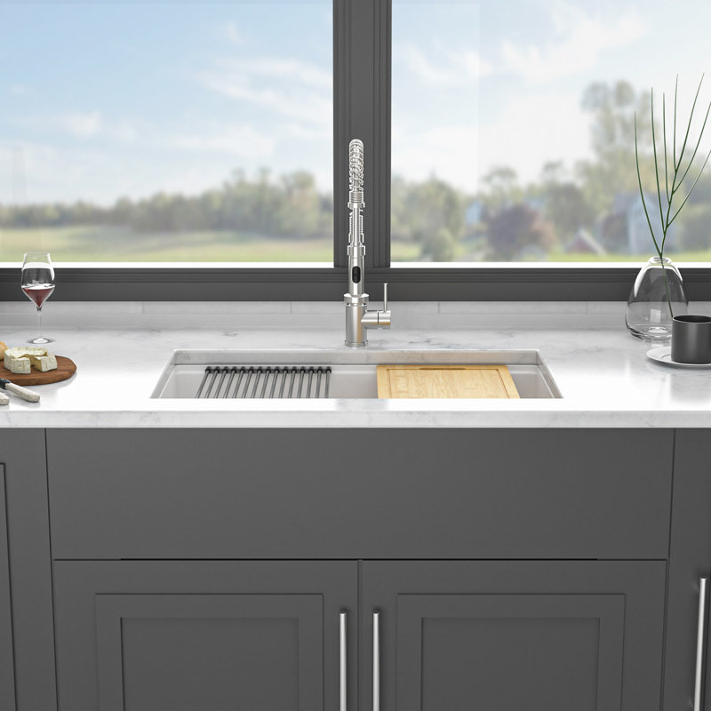 Quartz Kitchen Sink, Granite Composite Workstation Undermount Kitchen Sink, White