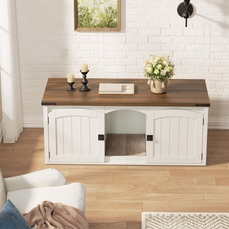 Cat Litter Box Enclosure, White/Brown