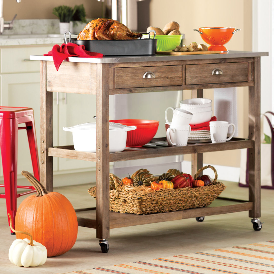 Corbi Kitchen Cart with Stainless Steel Top Alcott Hill® 