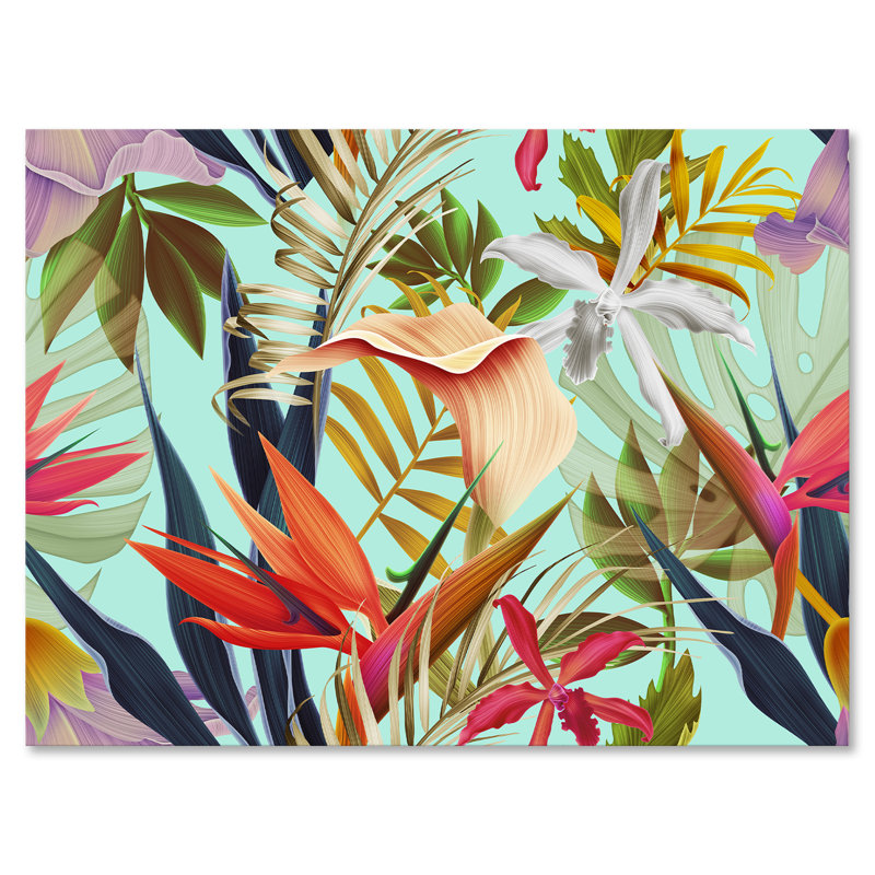 Fleurs tropicales rétro II - Impression sur toile, H 12 po x l 20 po x p 1 po, Toile tendue