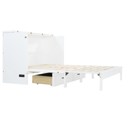 Queen Size White Bed With Space Appeal Large Drawers For Personal Items Look And Charging Feature Effortless Installation Design Finish Port Ideal Small Apartments Or Multifunctional Rooms Easy To