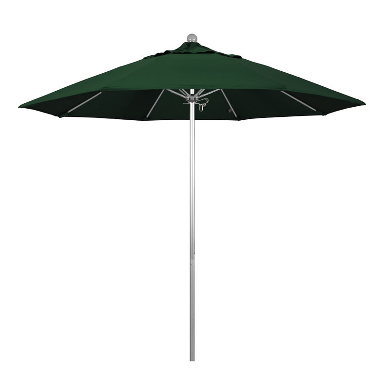 Parasol de marché 9 pi Hibo, Argent anodisé, Toile verte Pacifica