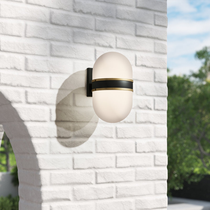 Marie Black 2 - Bulb Outdoor Wall Mount, 13.25" H x 8" W x 9.25" D , Opal