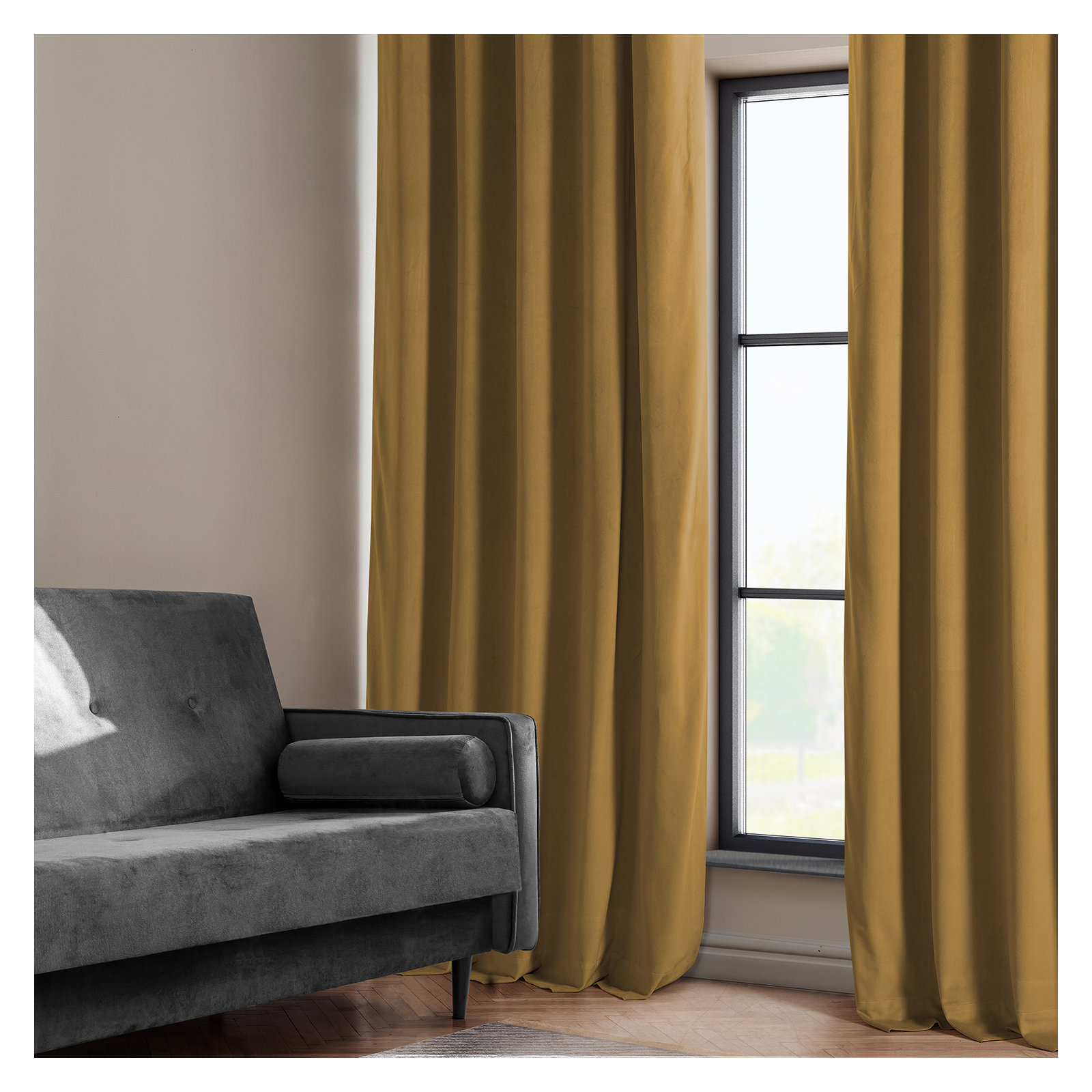 Loria Plush Velvet 100% Blackout Curtains For Bedroom, Living Room - Single Panel, 50" W x 84" L, Apple Cider Gold
