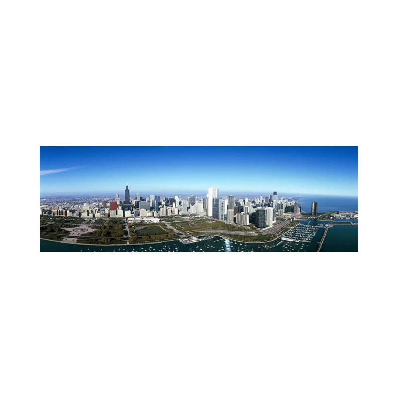 Aerial View Of A Park In A City, Millennium Park, Lake Michigan, Chicago, Cook County, Illinois, USA #2 - Wrapped Canvas Panoramic Print