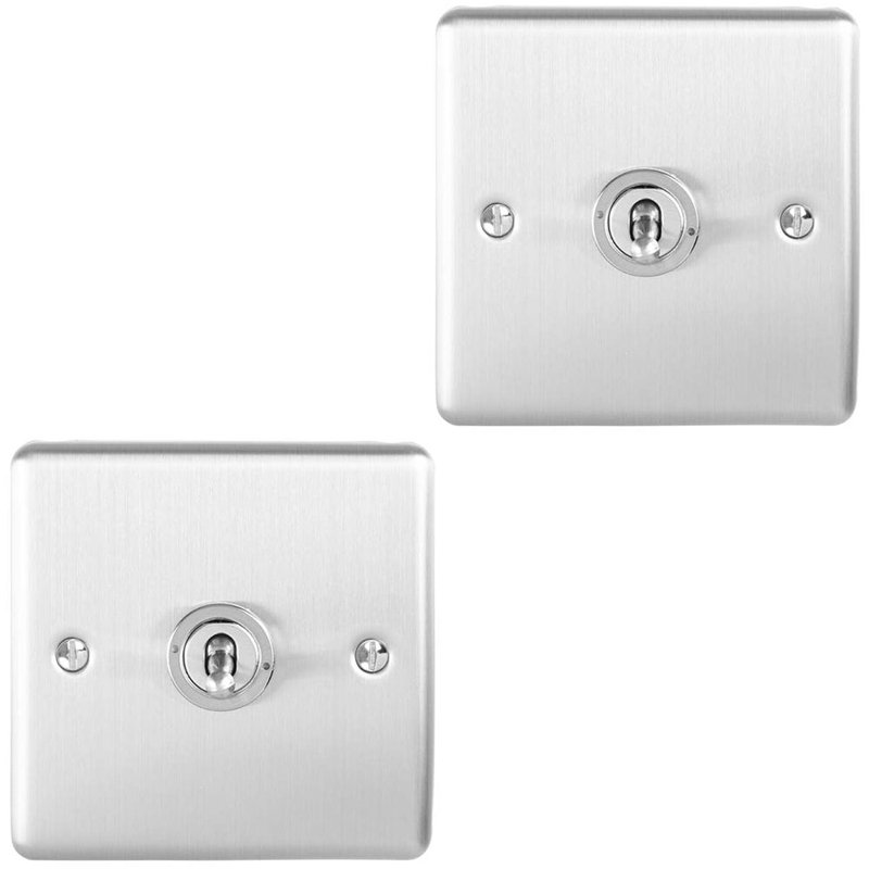 2 PACK 1 Gang Single Retro Toggle Light Switch BLACK NICKEL 10A 2 Way Plate, Silver, Satin