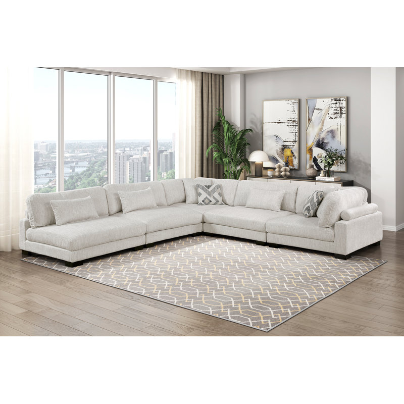 Connell 5-piece L-shape Modular Sectional, Beige Microfiber/Microsuede