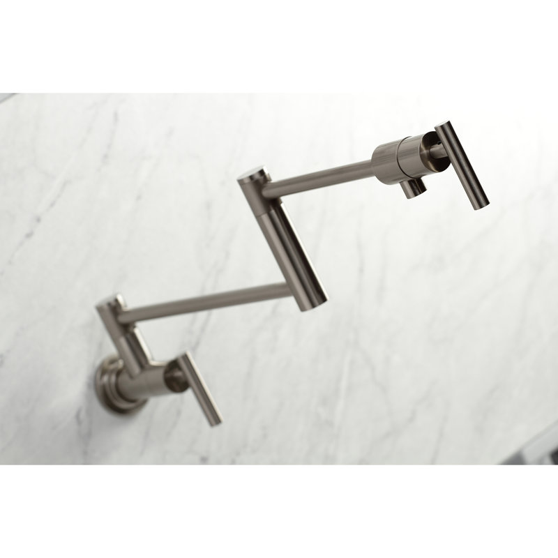 Kingston Brass Manhattan Two-Handle 1-Hole Wall Mount Pot Filler Faucet, Brushed Nickel, Lever