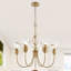 Lustre de transition unique à 5 lumières, intensité variable, couleur or, avec abat-jour en verre bullé