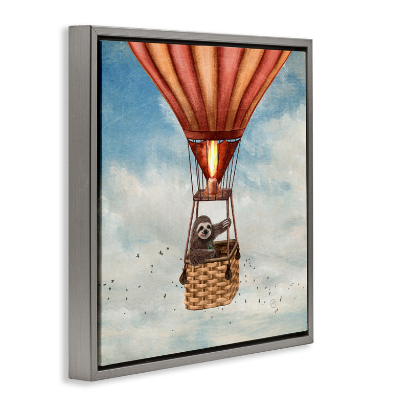 Paresseux en montgolfière, Cadre flottant gris lustré, H 18 po x l 18 po