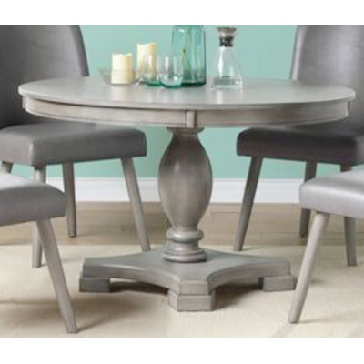 Round Wooden Dining Table In Gray Oak Finish