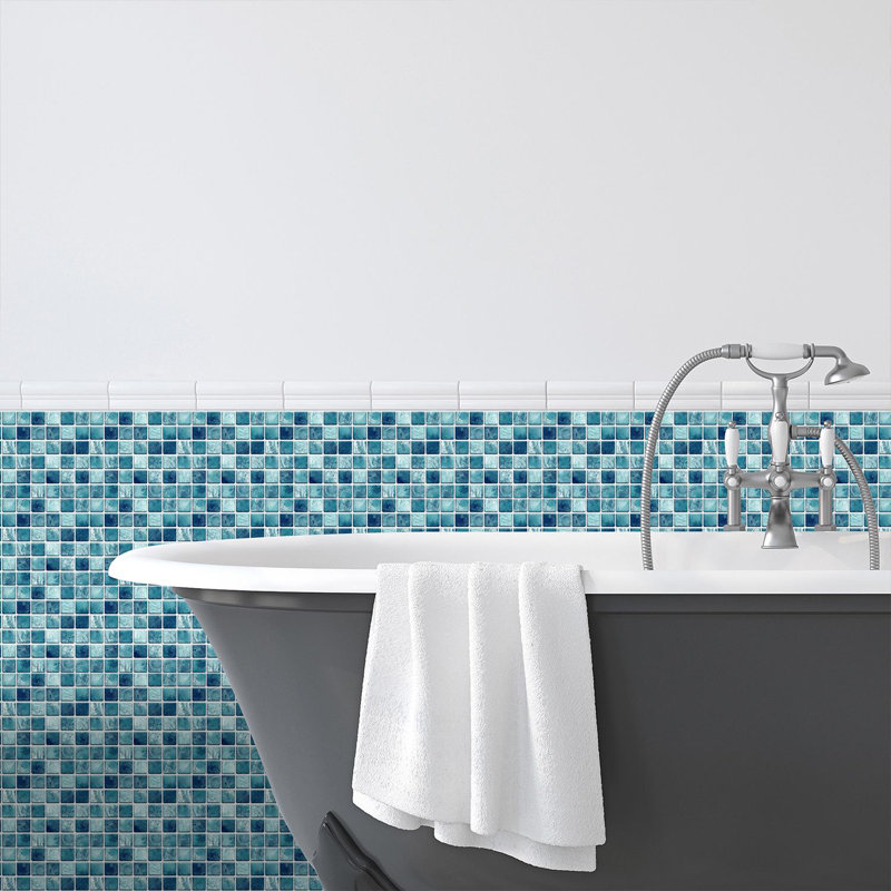 Metallic Self Adhesive Tile Sticker 15cm W x 15cm L Aluminum Film Peel and Stick, Turquoise