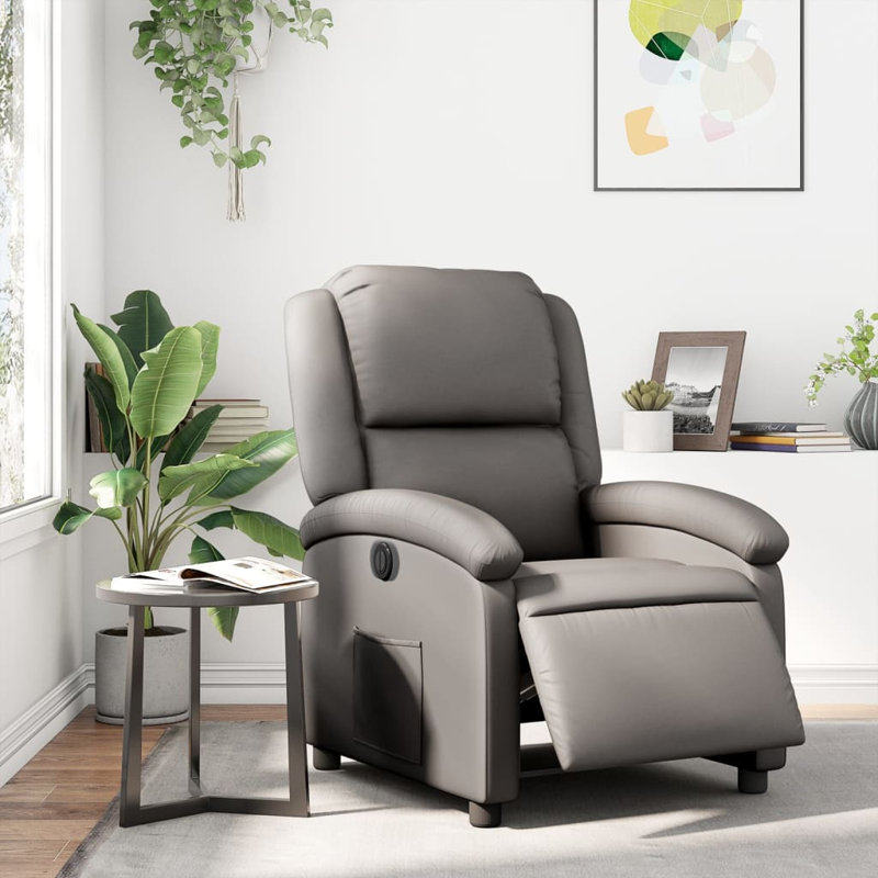 Budhram Recliner, Gray Genuine Leather, Electric