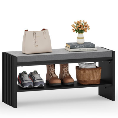 Aust 40'' Shoe Storage Bench With Soft Cushion, 2-Tier Modern Ottoman Bencn With Open Shelf For Entryway, Hallway And Bedroom