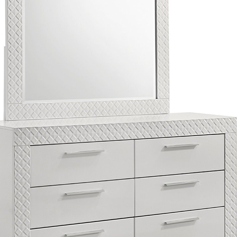 Jariya blanc, 4 pièces: lit, commode, miroir et table de chevet, Grand lit