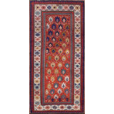 Antique Caucasian Allover Geometric Wool Hand Knotted Pile Coral / Salmon Pink 1880s Rug
