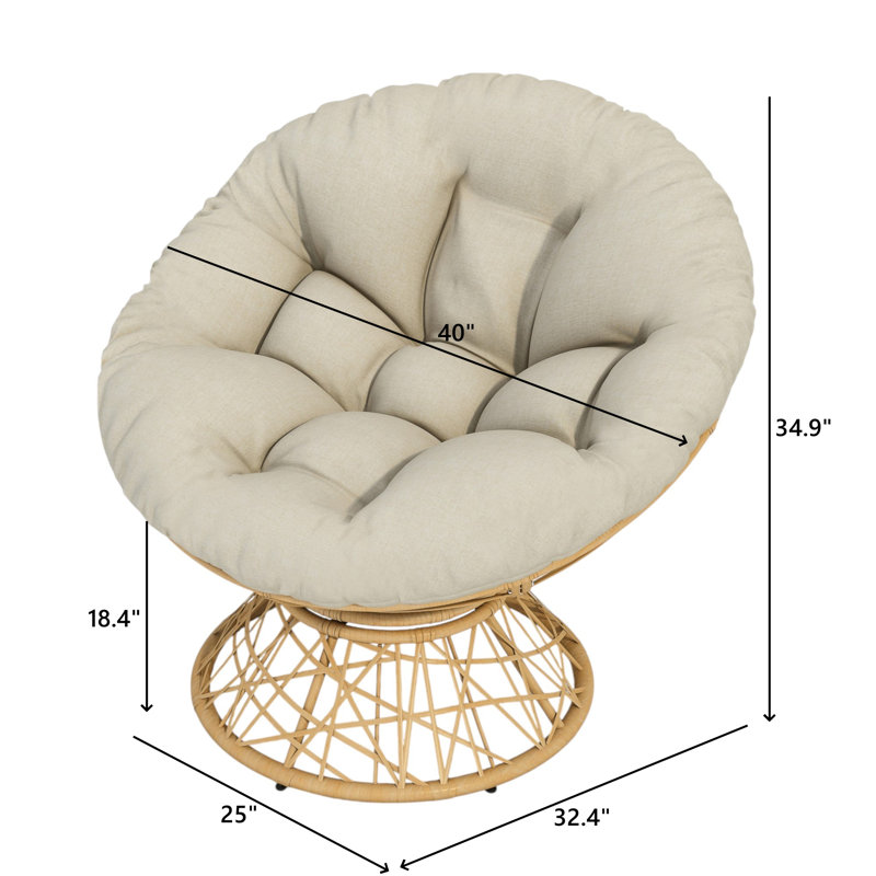 Fauteuil d'appoint pivotant à 360 ° Papasan, Bois naturel, Beige