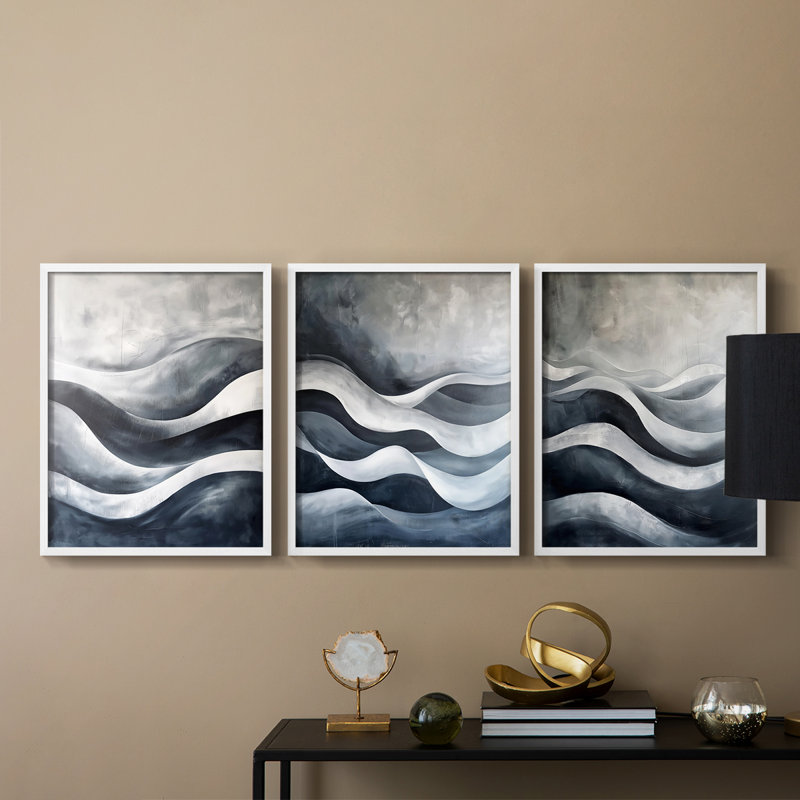 Sea and Shore Series XXIX -Set de 3 estampes numériques giclées -Prêt à accrocher, Blanc, H 10 po x l 24 po
