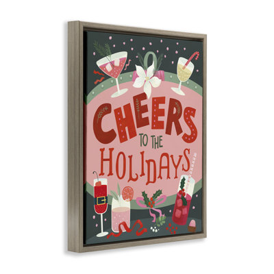 «Cheers Festive Holiday Drinks», art mural encadré sur toile flottante, design par Laura Watson