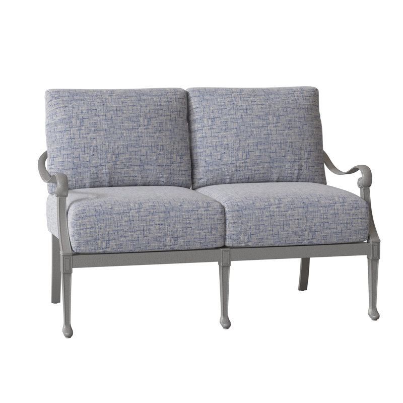 Wiltshire 49.3'' Wide Aluminum Loveseat with Cushions, Pewter, Chartres Malt Sunbrella®