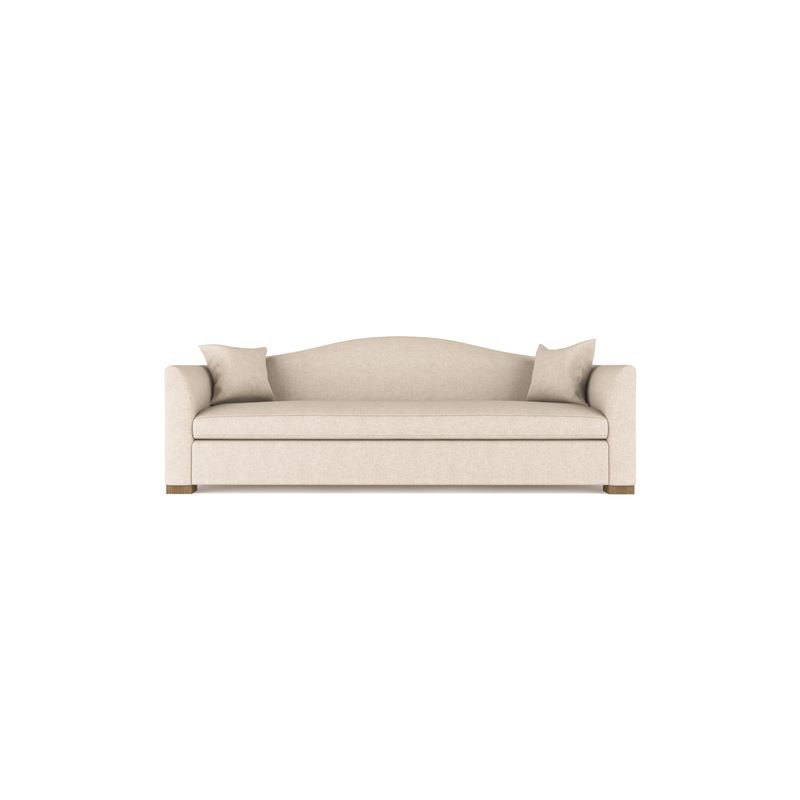 Horatio Camelback Taper Curved-Arm Sofa, Box Weave Linen Blue Print, 33" H x 96" W x 36" D, Weathered