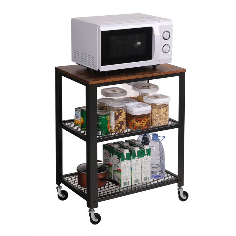Rustic Brown and Black 3-Tier Industrial Serving Cart with Storage