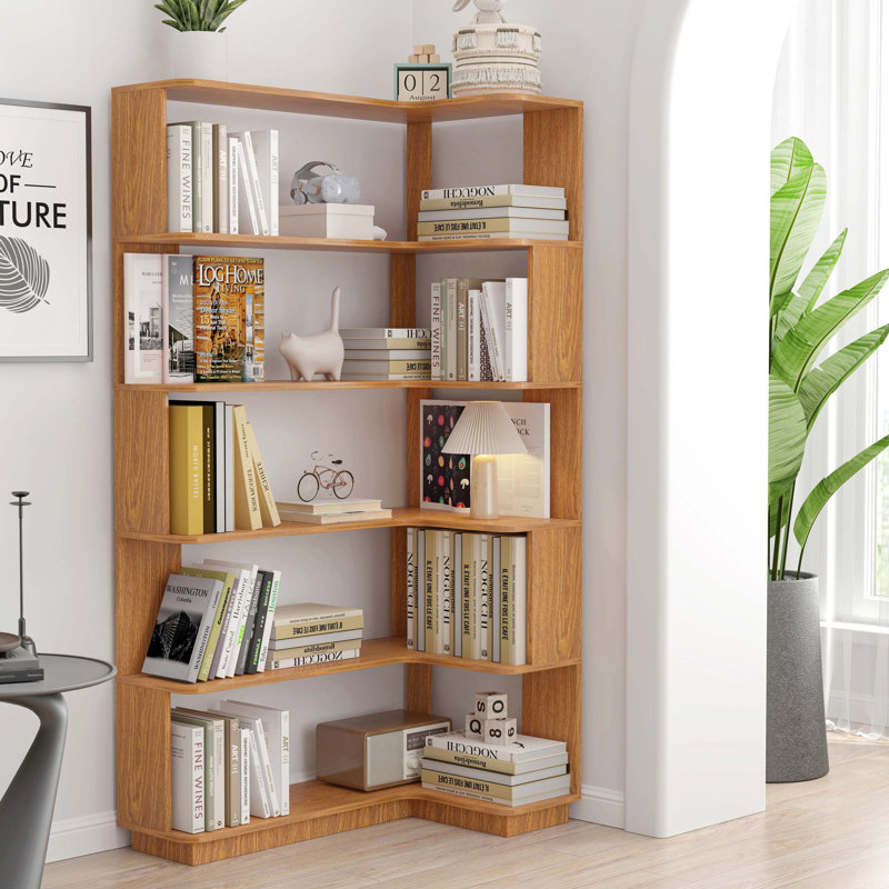 Bibliothèque d'angle peu encombrante avec sécurité anti-basculement, Chêne foncé