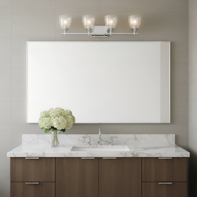 Applique murale de salle de bain 4 lumières Toffino au fini chrome avec abat-jour en verre transparent craquelé