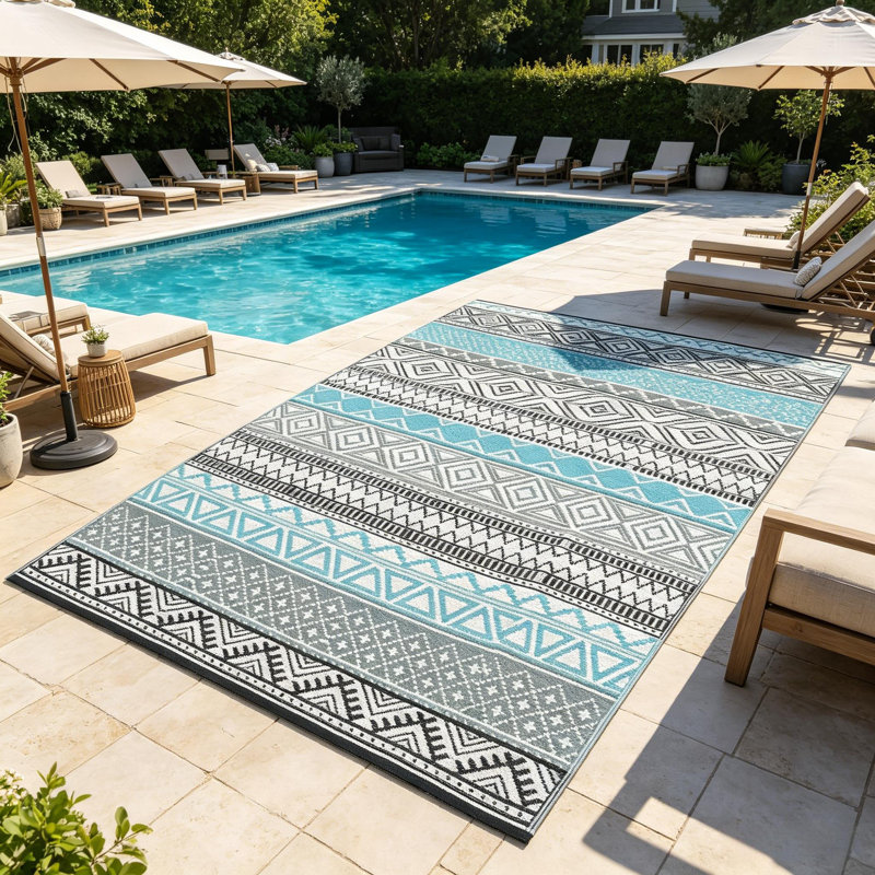 Tapis paille en plastique pour porche, cour arrière, balcon, pique-nique, Blue, Rectangle 9' x 12'