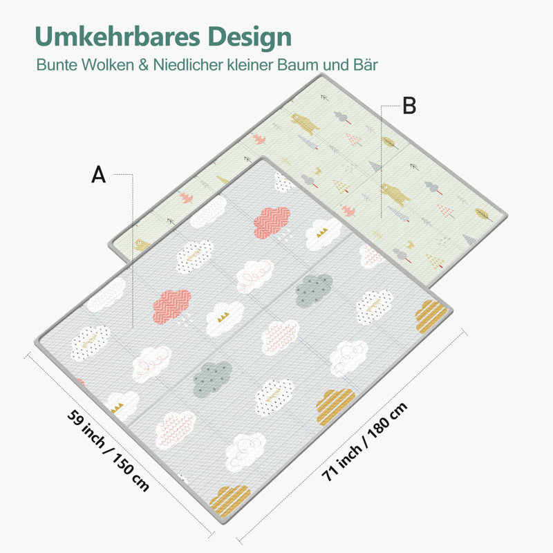 baby Play Mat, 59"x71" Foldable & Reversable Large Play Mat, 0.4" Thick Waterproof Foam Mat, Clouds
