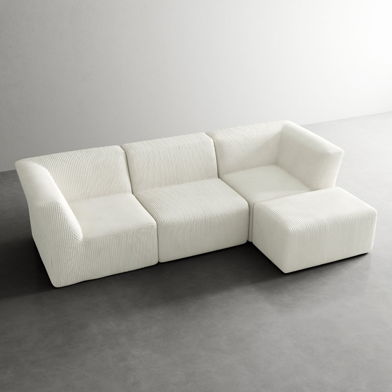 Berlare Boneless 4 - Piece Upholstered Compression Corduroy Modular Sectional Sofa Set with Removable Ottoman – Fully Compressed, No Assembly Required
