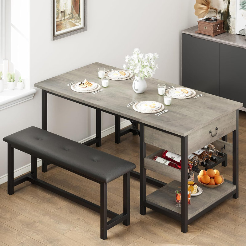 Dining Table Set For 4, Kitchen Dining Table Set With Upholstered Benches