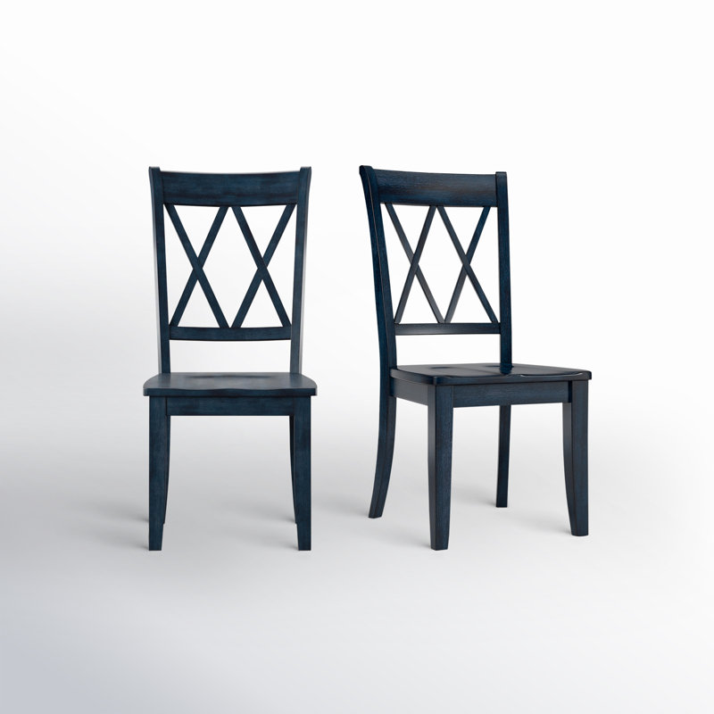 Fortville Solid Wood Cross Back Side Chair, Denim antique
