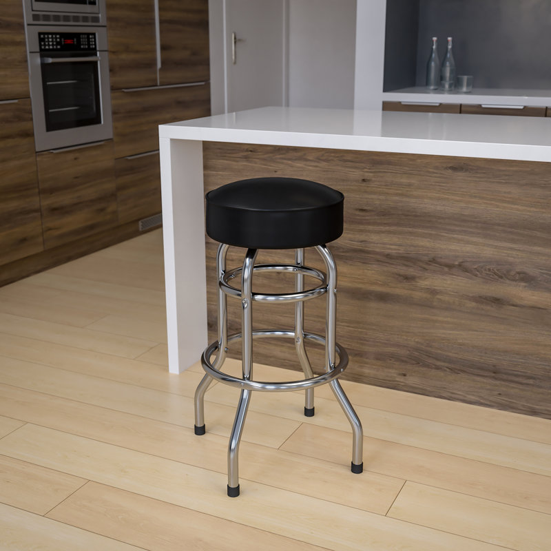 Piya Double Ring Chrome Barstool, Black, 1
