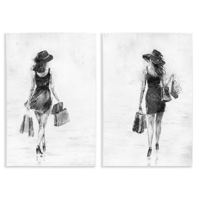 Ensemble de 2 figurines féminines, sacs de magasinage par Jolanta Kowalik