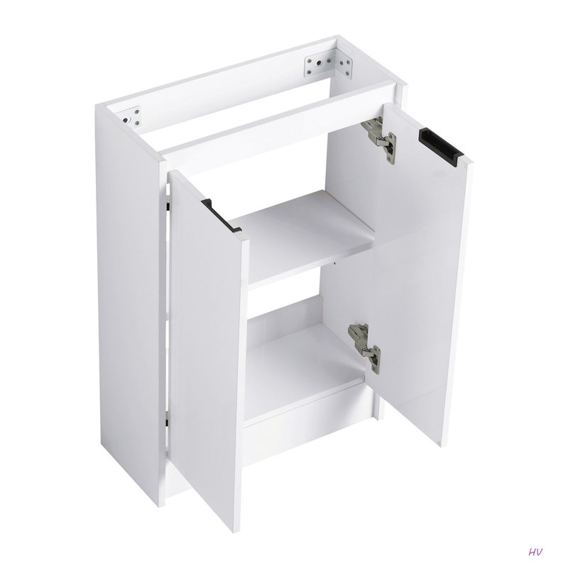 Meuble-lavabo autoportant de 23 po avec lavabo et portes à fermeture douce, Blanc lustré