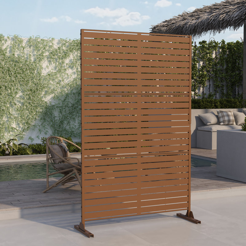Panneau de clôture en métal avec motif à rayures 74,8 "x 47" Pacifa, Brun